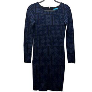 Alice+Olivia Womens Nadia Greek Key Geometric Merino Wool Sweater Dress Size XS